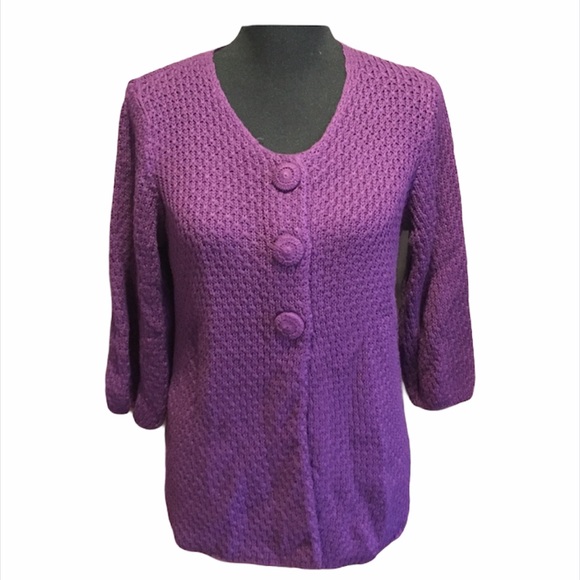 Sweaterworks Button Up Knit Sweater Purple, Medium - Picture 1 of 6